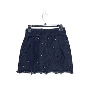 Denim mini skirt with embellishments